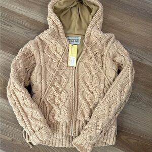 Cable Knit Hooded Sweater in Beige